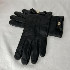 Coach Sheep Leather Gloves F55189 Wool Lined Black Bows Size 8